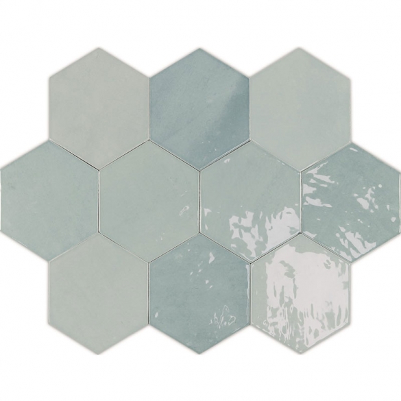 Hexagon tegels blauw - Zellige Hexa Aqua - Glossy