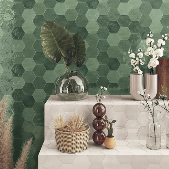 Hexagon tegels groen - Riad Green - Glossy