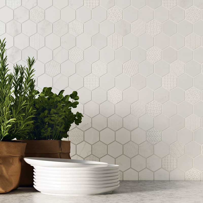 Hexagon tegels wit - Concert White Mosaico Esagonale