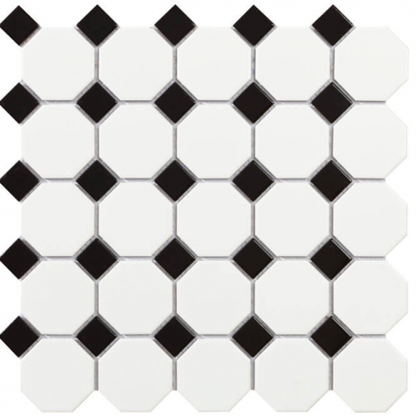 Mozaïek tegels zwart - Octogon White Matt